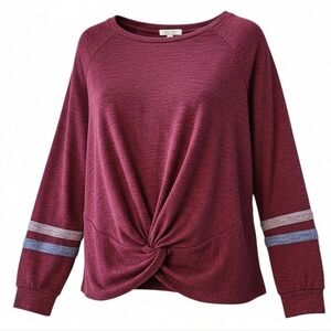 Burgundy Long Sleeve Twist Top Ultra Flirt Raglan Blue Purple Size Medium